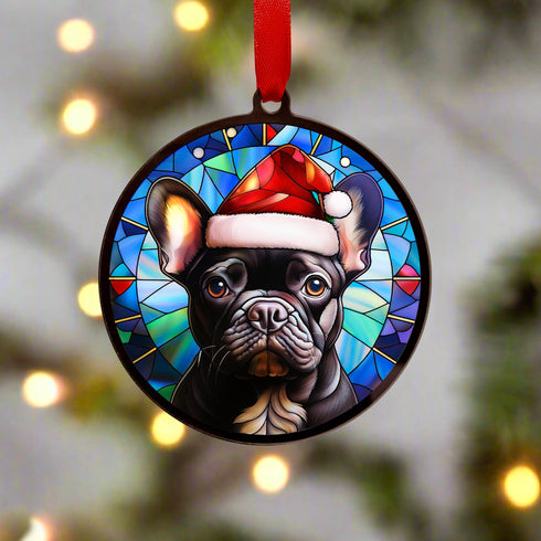 French Bulldog in Santa Hat Suncatcher Decoration